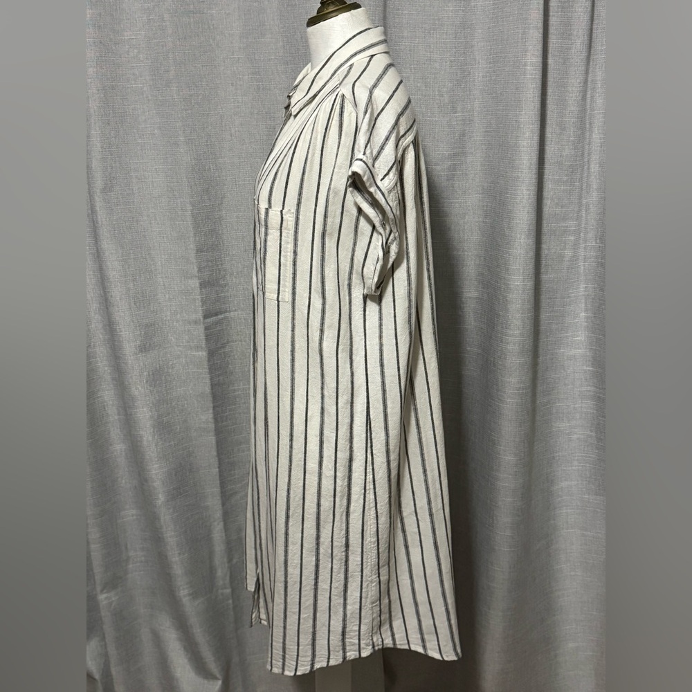 Old Navy-Sz L-Linen Button Front Dress-White & Black Stripes- - Picture 8 of 16